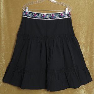 HAZEL Black Beaded Embroidered Waistband Boho Peasant Skirt Size M
